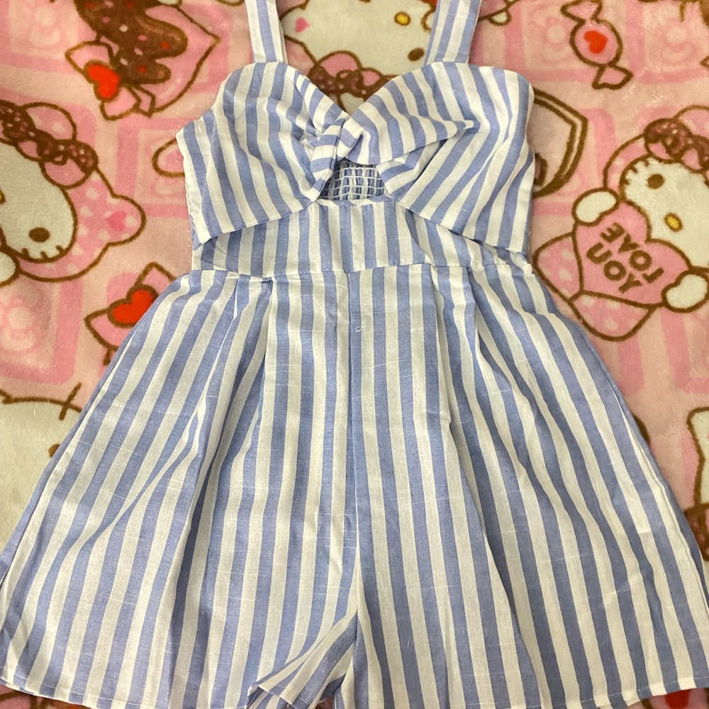 Blue and White Striped Romper